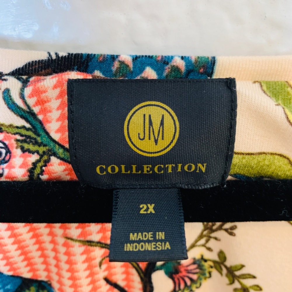JM Collection Top Womens 2X Peacock Floral Print Shirt Stretchy Whimsical Artsy - Picture 3 of 13